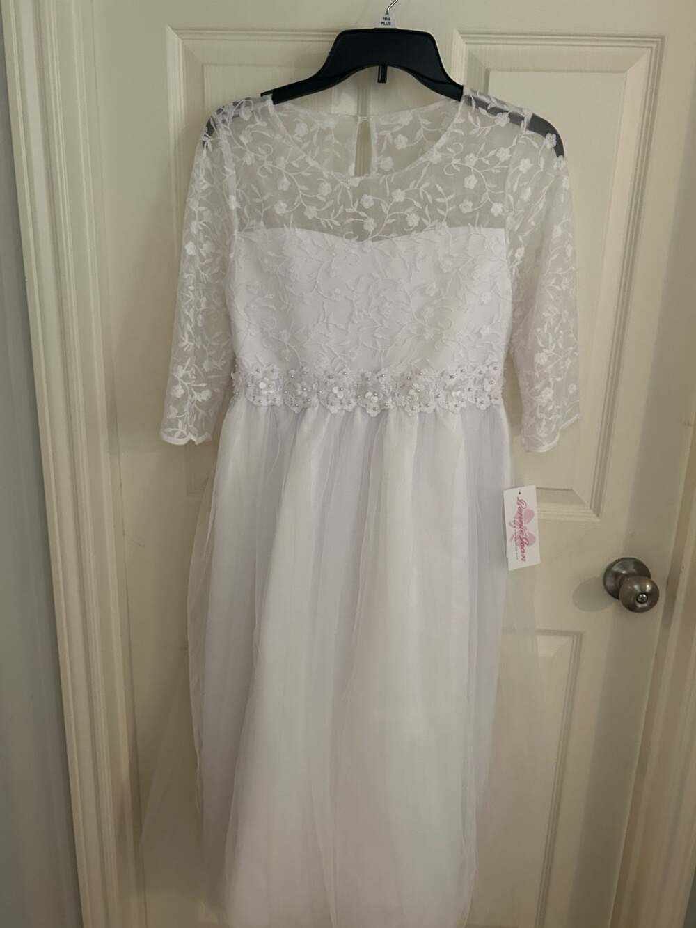 Bonnie Jean Dress Size 18 1/2 White Lace Tulle Formal